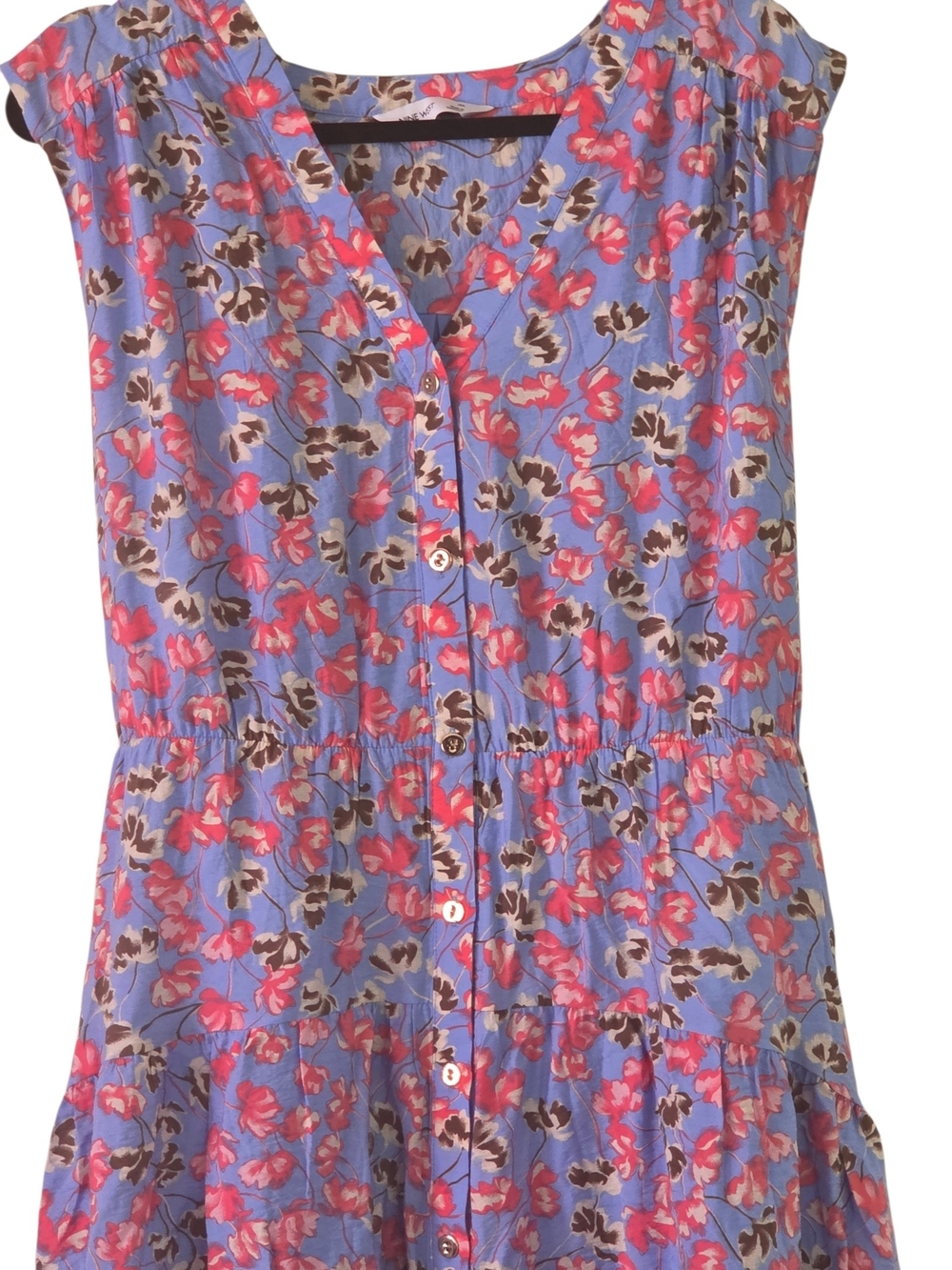 NWT Nine West Floral Smocked Waist Midi Dress XL Blue Pink - Picture 5 of 9